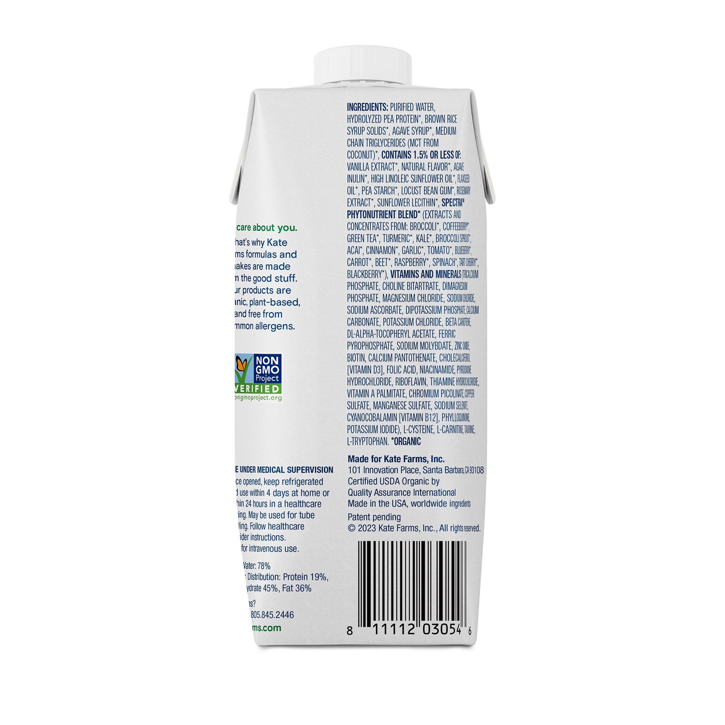 Kate Farms® Peptide 1.0 Vanilla Sole-Source Nutrition Formula, 11-ounce Carton
