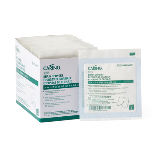 Caring® Drain Sponge, 2 x 2 Inch, 6-Ply