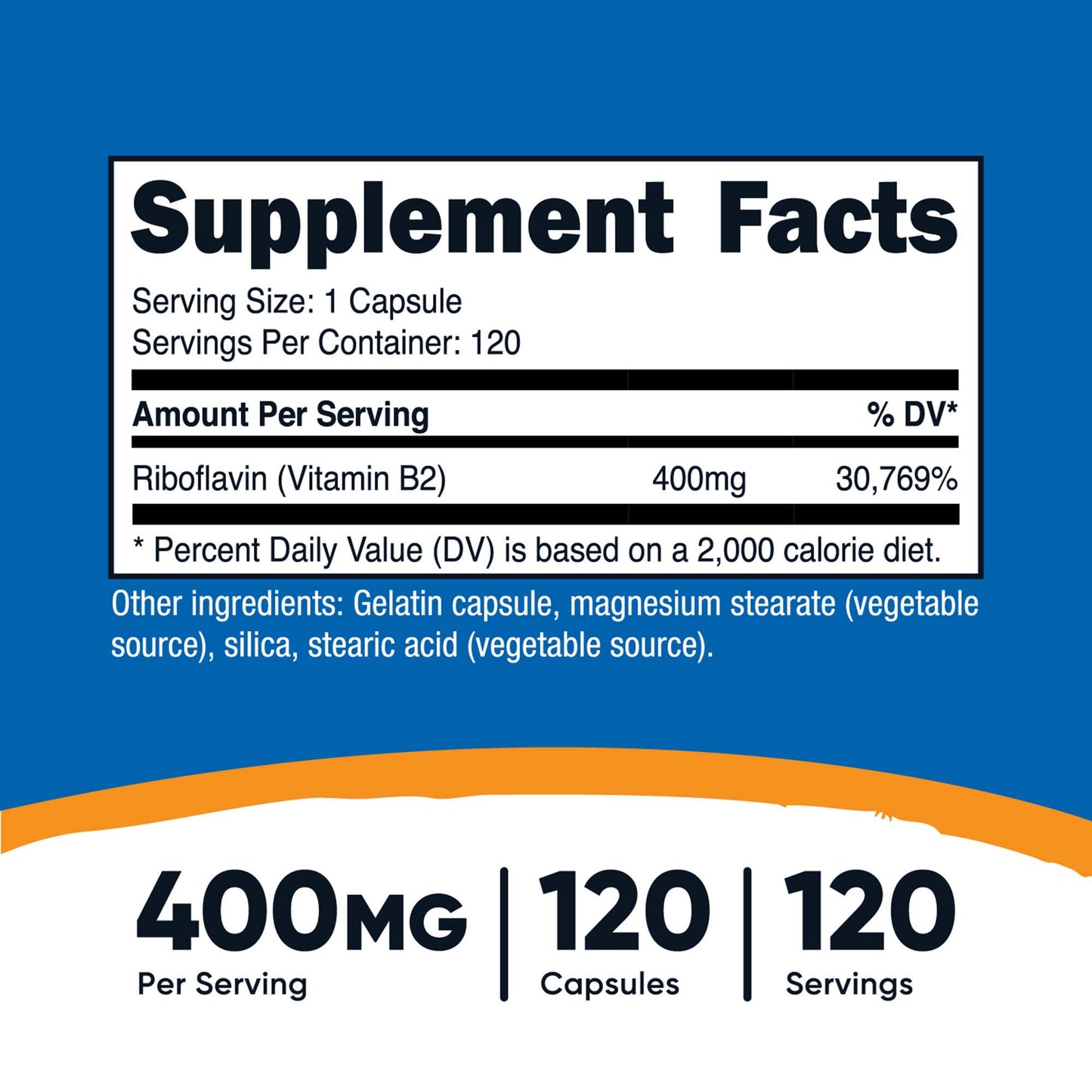 VITAMIN B2, CAP RIBOFLAVIN 400MG (120/BT 12BT/CS)