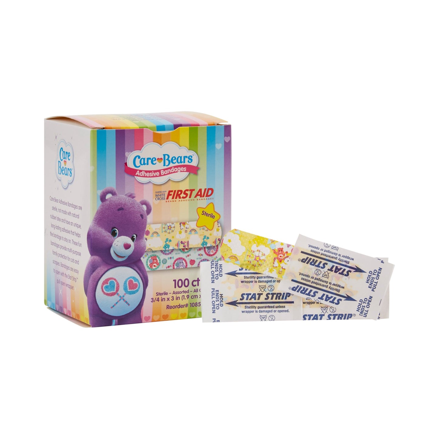 BANDAGE, ADHSV STAT STRIP CAREBEARS 3/4X3" (100/BX 12BX/CS)