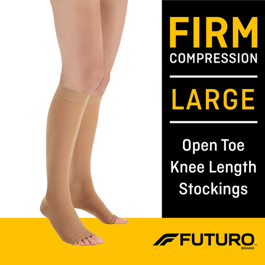 3M™ Futuro™ Compression Stockings, Open Toe, Large, Beige, Knee High
