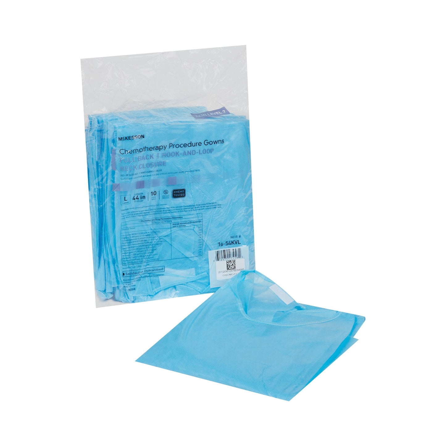 GOWN, CHEMO FULL BCK HOOK&LOOPCLSR AAMI 2LG (10/BG 3BG/CS)