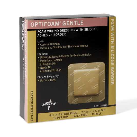 Foam Dressing Optifoam® Gentle 4 X 4 Inch With Border Waterproof Backing Silicone Border Square Sterile