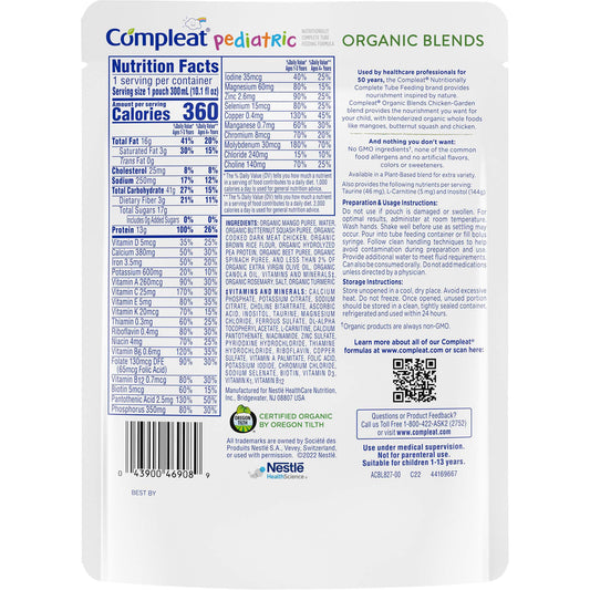 Pediatric Oral Supplement Compleat® Pediatric Organic Blends Chicken-Garden Flavor 10.1 oz. Pouch Liquid Organic Food Allergies