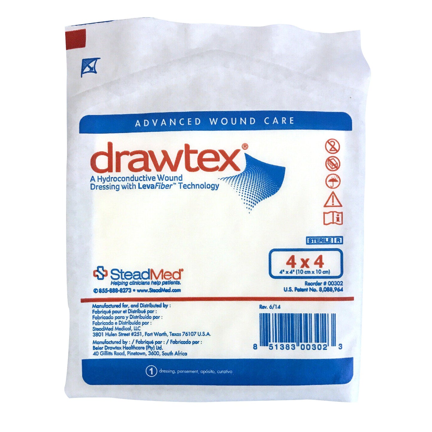 DRESSING, WND W/LEVA FIBER 4X4EA SWISAM