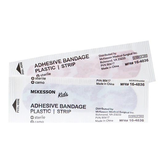 BANDAGE, ADHSV MCKID BLU/PNK CAMO STRIP 3/4"X3" (100/BX 24BX