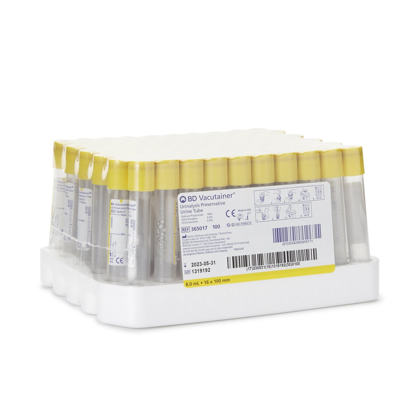 TUBE, URINALYSIS 8ML 16X100ML W/YLW TOP (100/PK 10PK/C