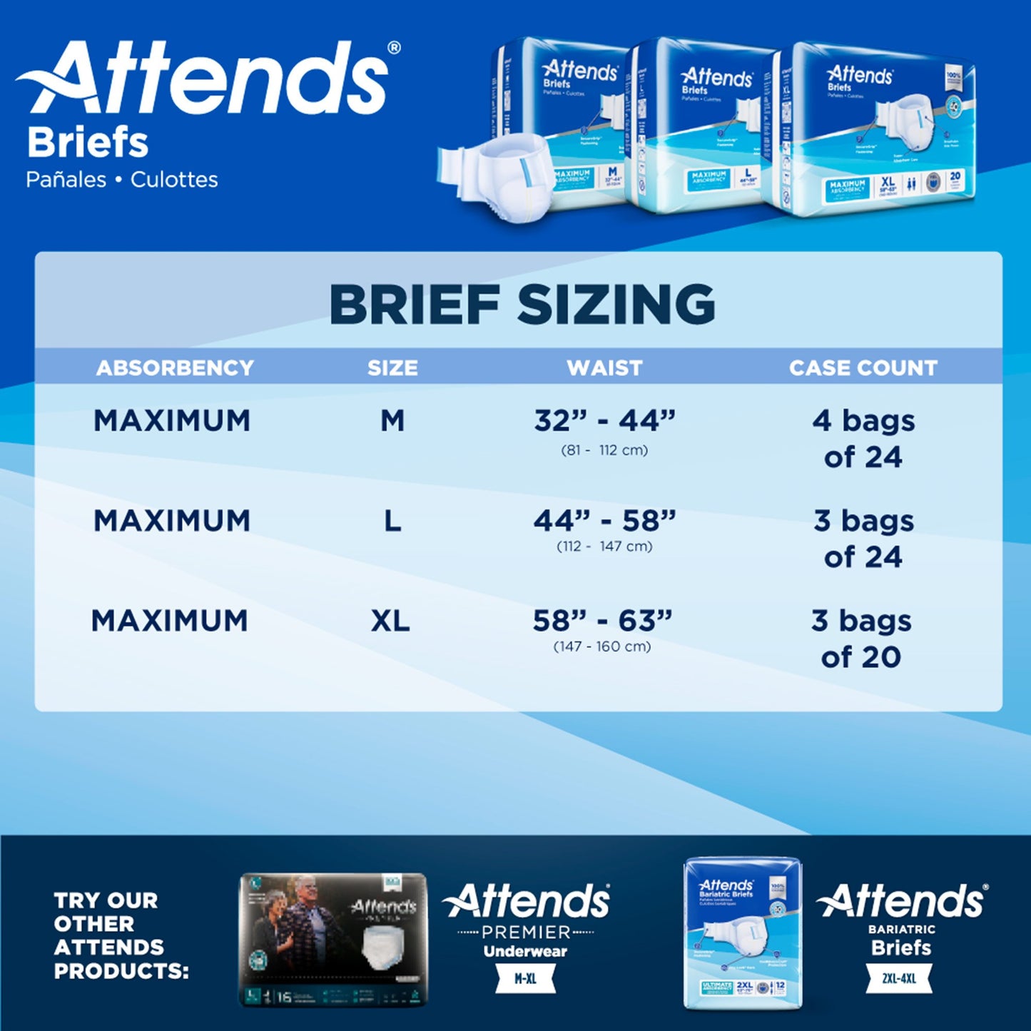 Attends® Briefs, Adult, Medium, Heavy Absorbency, Disposable, White