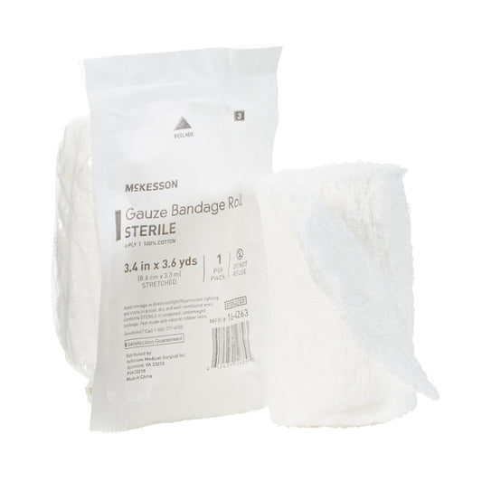 Fluff Bandage Roll McKesson 3-2/5 Inch X 3-3/5 Yard 6-Ply Sterile 1 per Pack