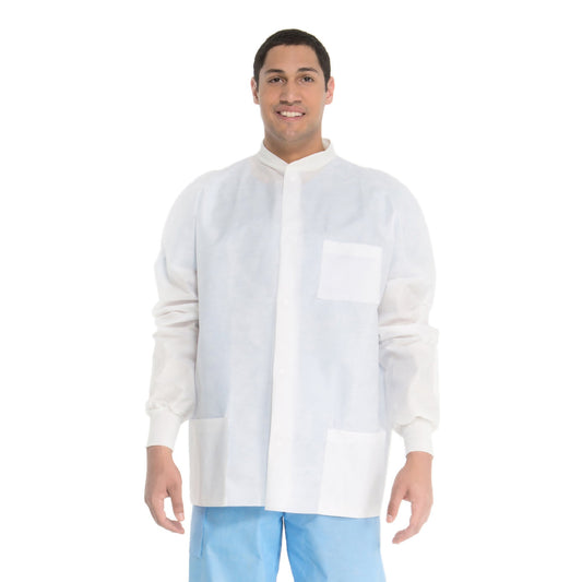 Halyard Universal Precautions Lab Jacket, Hip Length, Large, White
