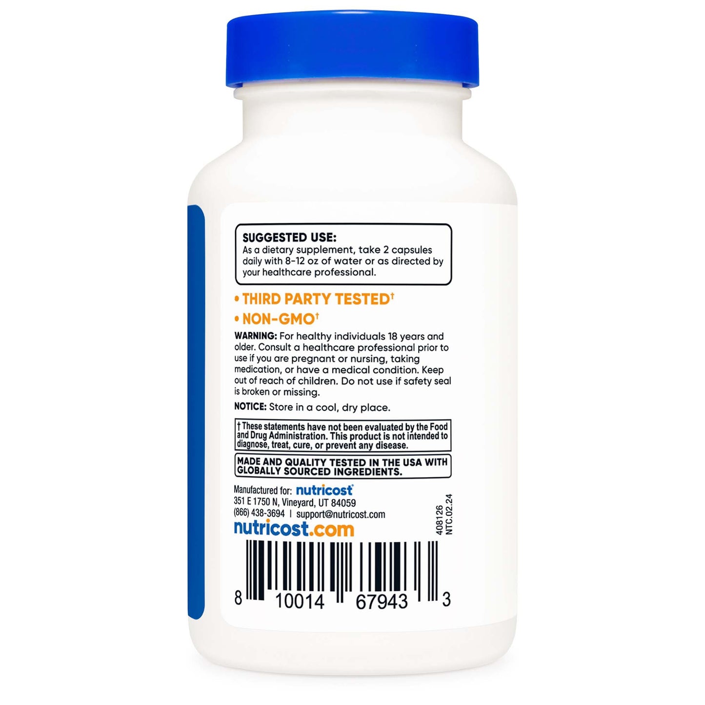 Dietary Supplement nutricost® Multivitamin For Men Vitamin A / C / D / E / K 1,800 mcg - 125 mg - 75 mcg - 20 mg - 80 mcg Strength Capsule 120 Per Bottle