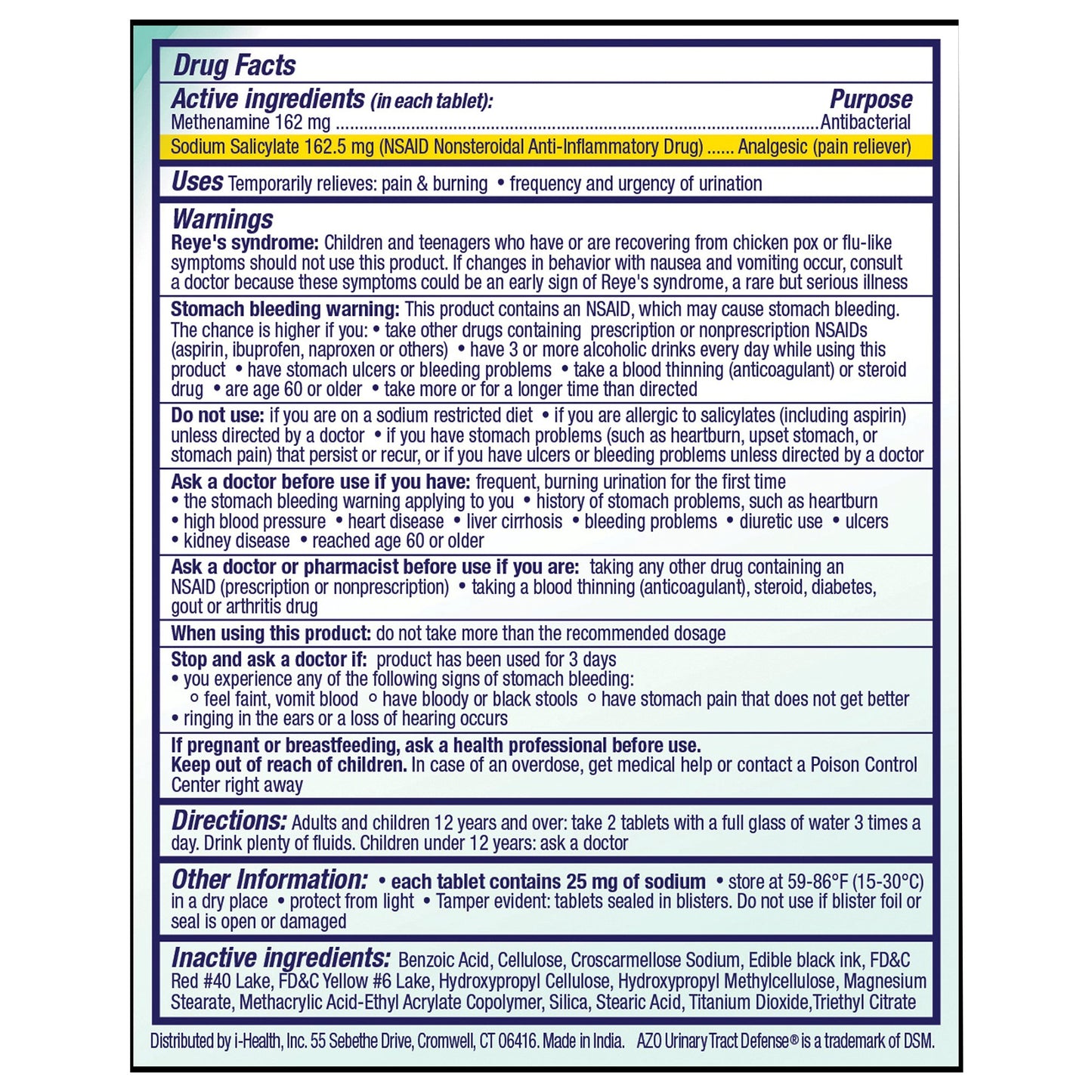 PAIN RELIEF, TAB AZO URINARY TRACT DEFENSE (18/BX 24BX/CS)