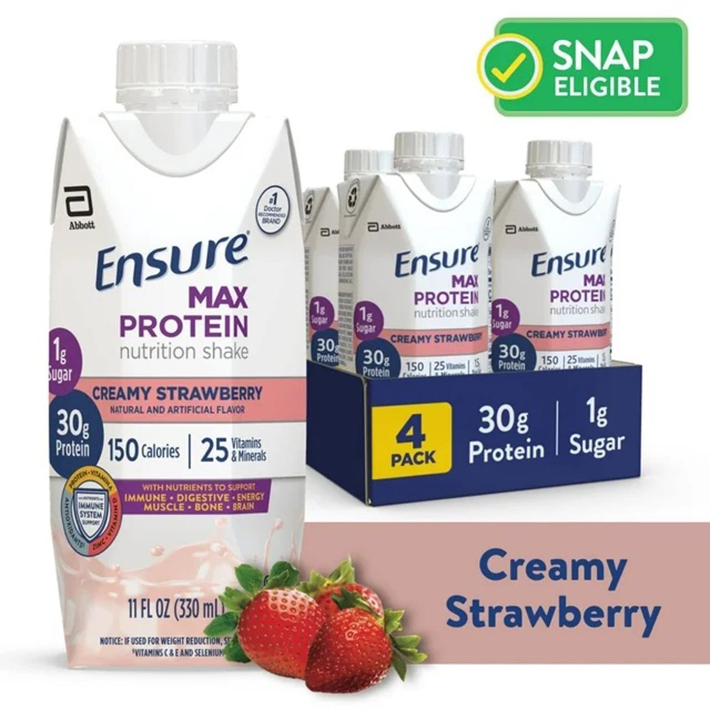 Oral Supplement Ensure® Max Protein Nutrition Shake Creamy Strawberry Flavor Liquid 11 oz. Reclosable Carton