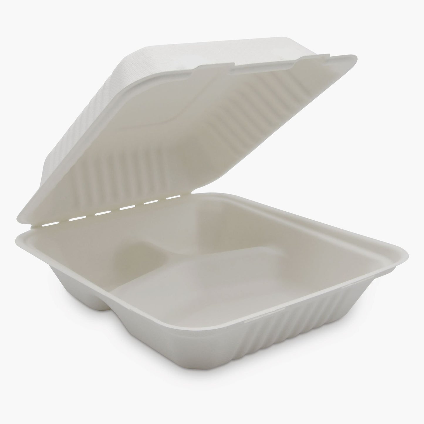 CONTAINER, 3-COMPRTMT TAKE OUTFIBER CLAMSHELL WHT 8" (200/C