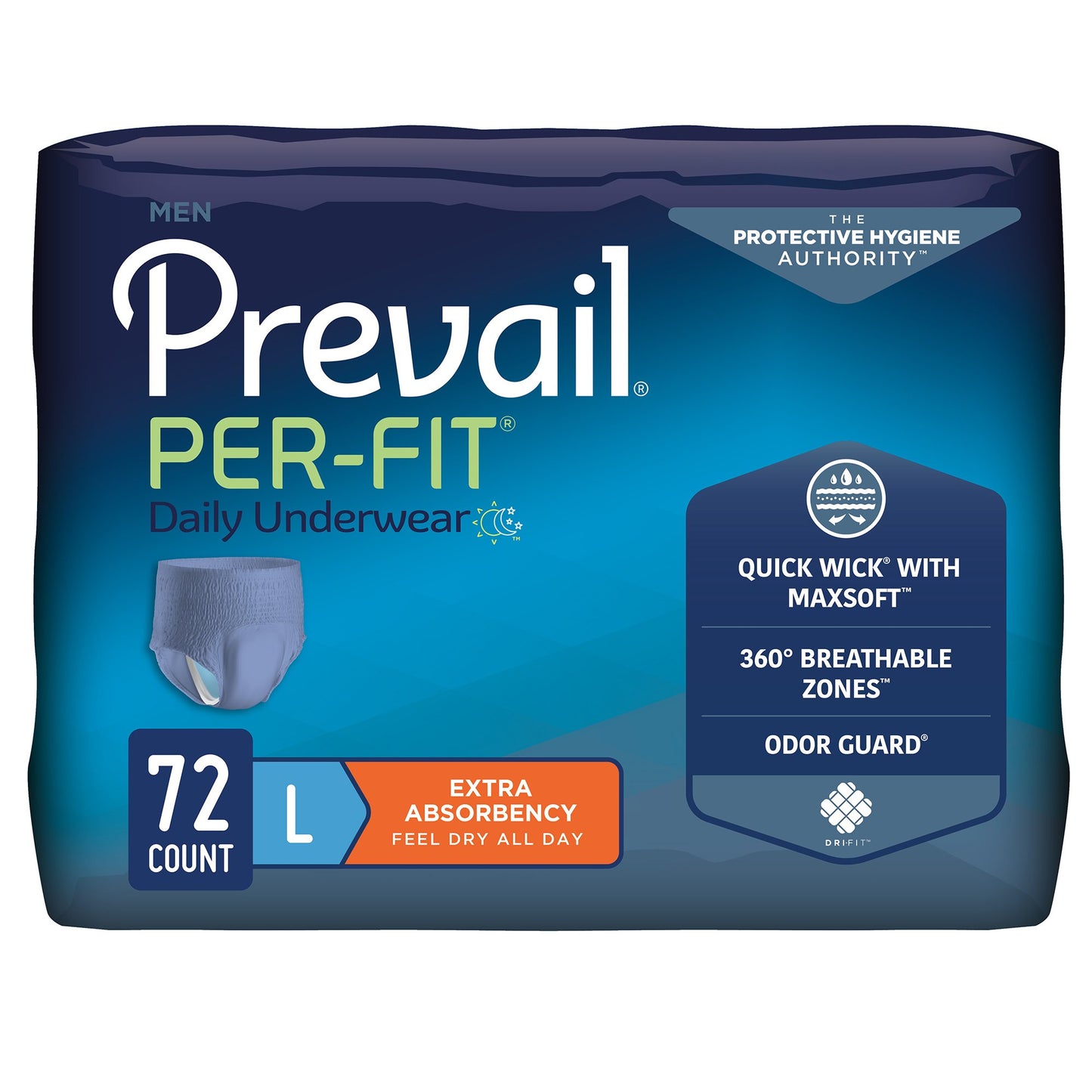 UNDERWEAR, PREVAIL PER-FIT MEN44"-58" LG (18/BG 4BG/CS)