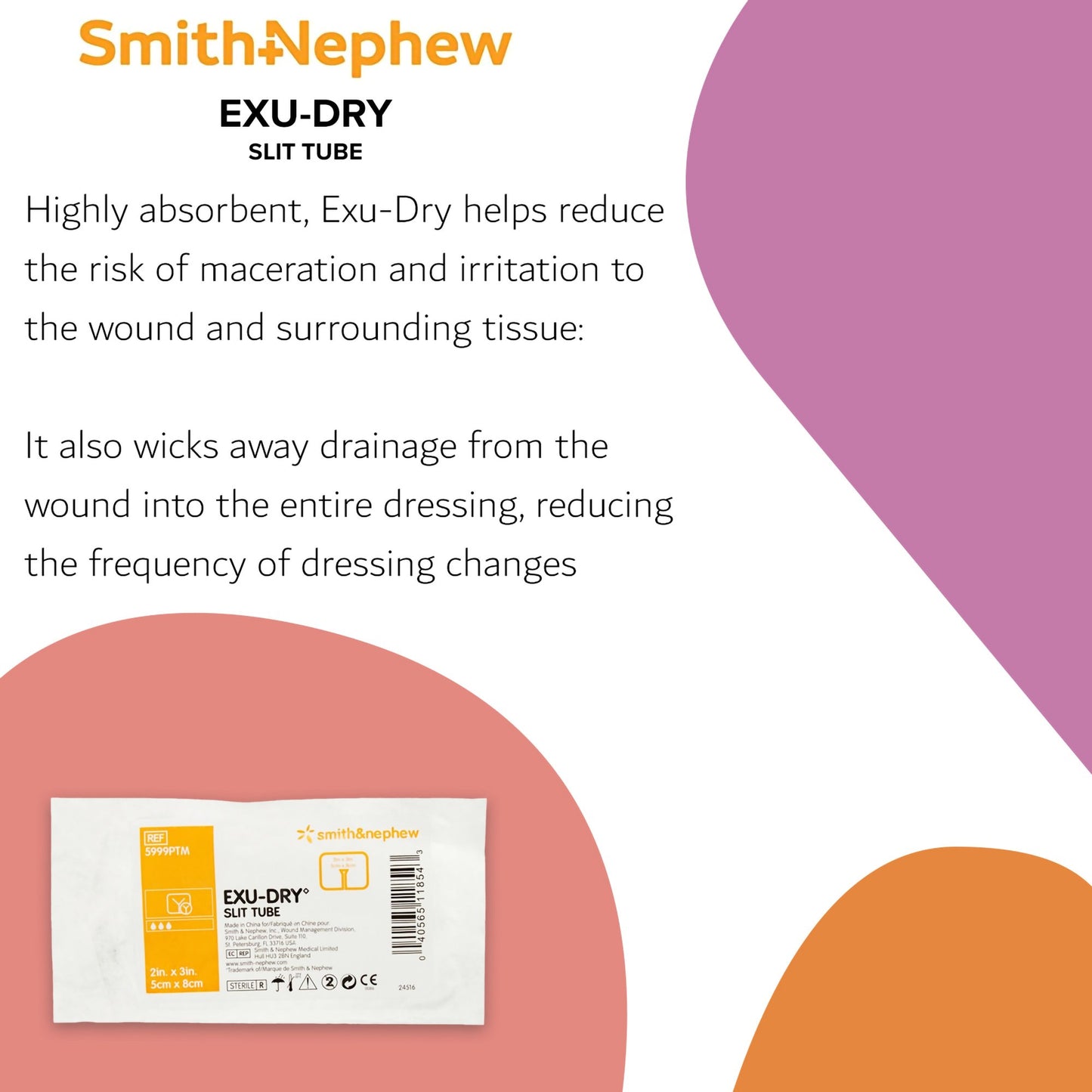 Super Absorbent Dressing EXU-DRY Anti-Shear 2 X 3 Inch Slit Tube