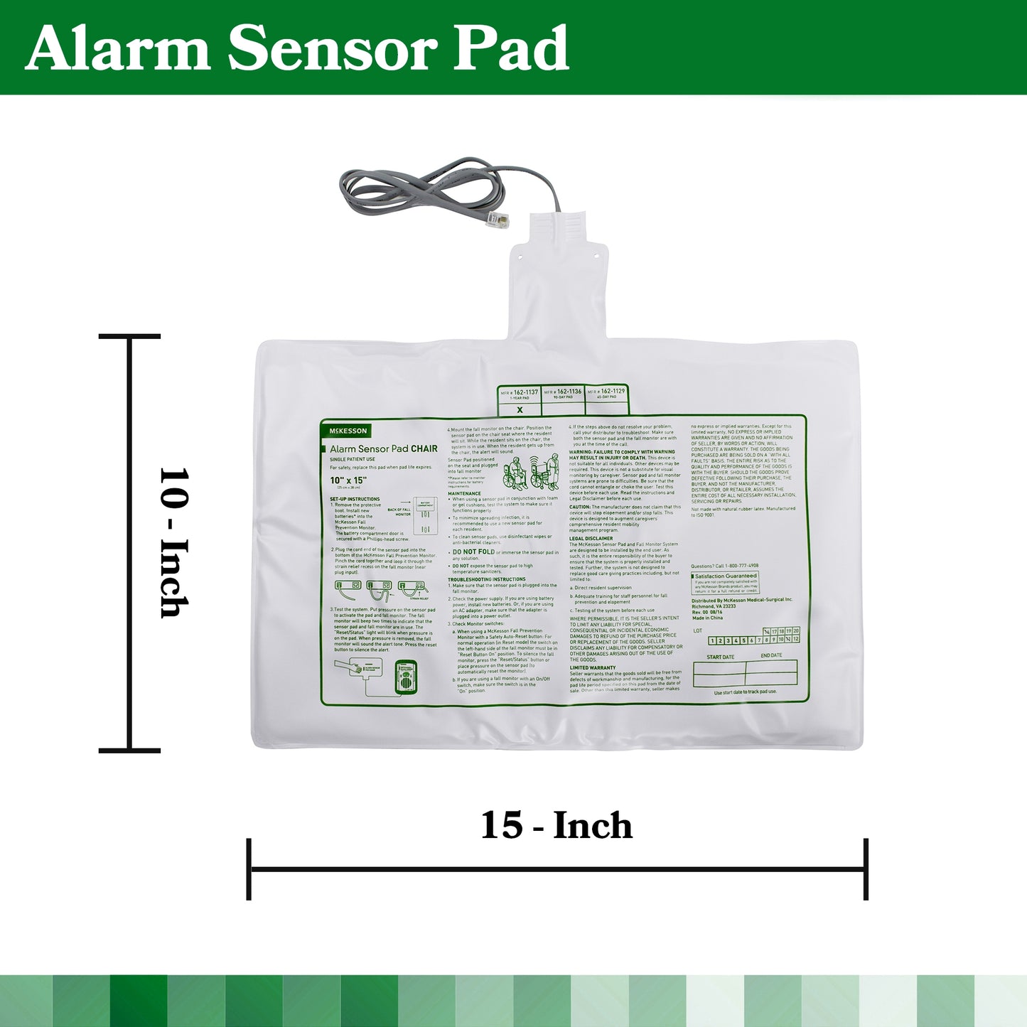 Chair Sensor Pad McKesson Brand 10 X 15 Inch