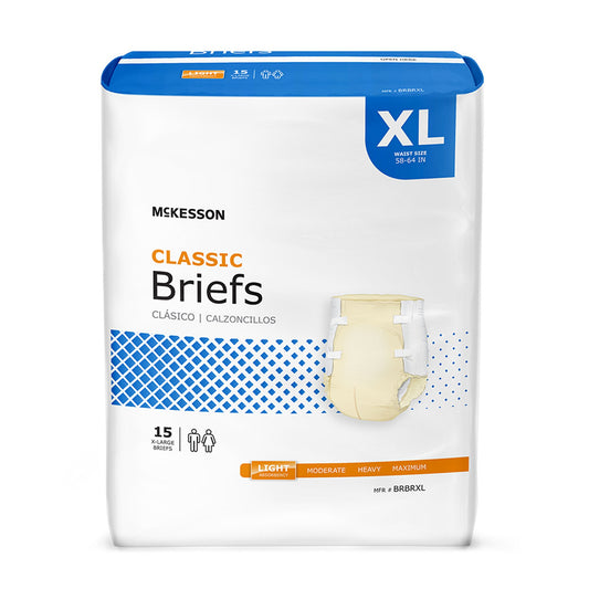 Unisex Adult Incontinence Brief McKesson Classic X-Large Disposable Light Absorbency