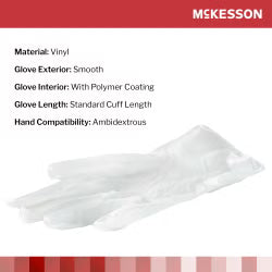 McKesson Vinyl Exam Gloves X-Large NonSterile Clear Smooth Standard Cuff Length 100 per Box