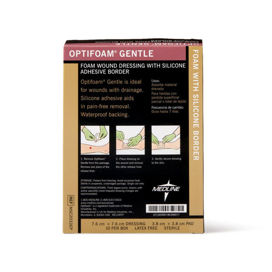 Foam Dressing Optifoam® Gentle 3 X 3 Inch With Border Waterproof Backing Silicone Border Square Sterile