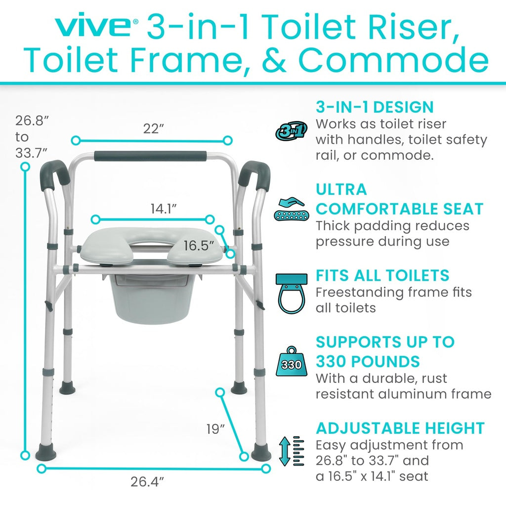 Vive Health 3 in 1 Padded Commode