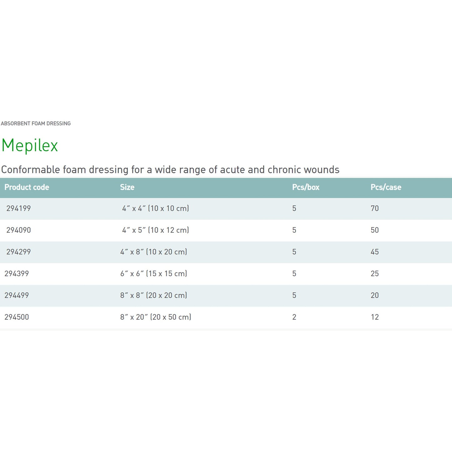 Mepilex® Silicone Adhesive without Border Silicone Foam Dressing, 6 x 6 Inch