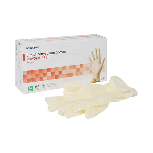 McKesson Stretch Vinyl Exam Gloves Medium NonSterile Ivory Smooth Standard Cuff Length 100 per Box
