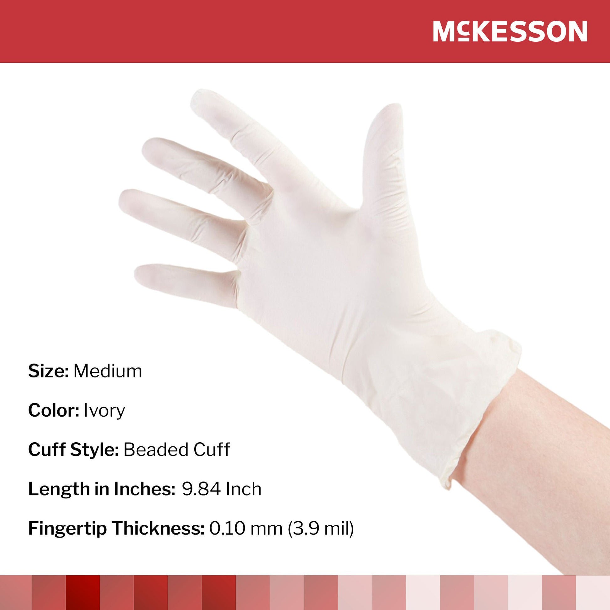 McKesson Stretch Vinyl Exam Gloves Medium NonSterile Ivory Smooth Standard Cuff Length 100 per Box