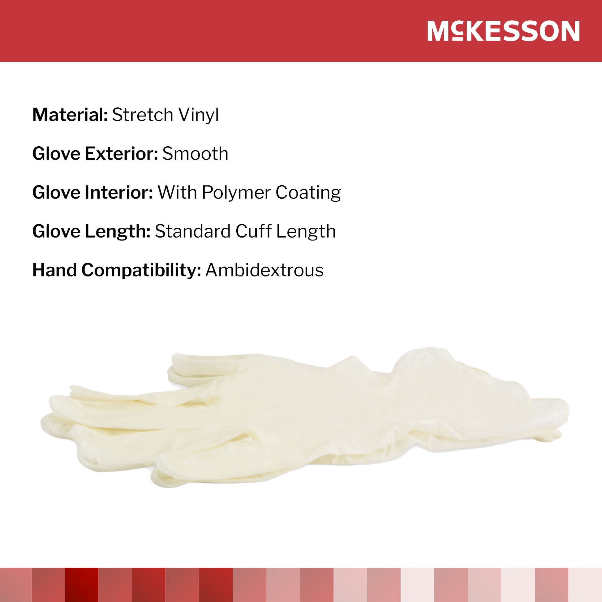 McKesson Stretch Vinyl Exam Gloves Medium NonSterile Ivory Smooth Standard Cuff Length 100 per Box