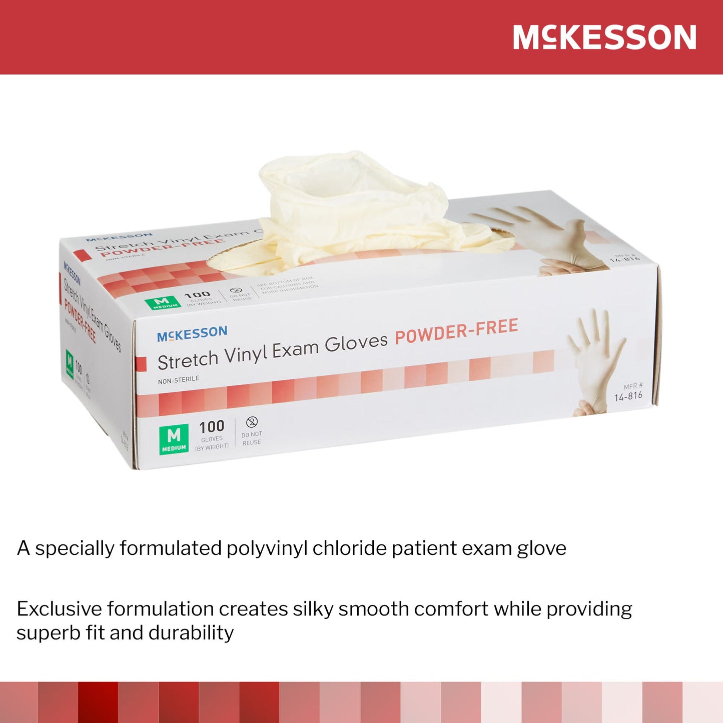 McKesson Stretch Vinyl Exam Gloves Medium NonSterile Ivory Smooth Standard Cuff Length 100 per Box