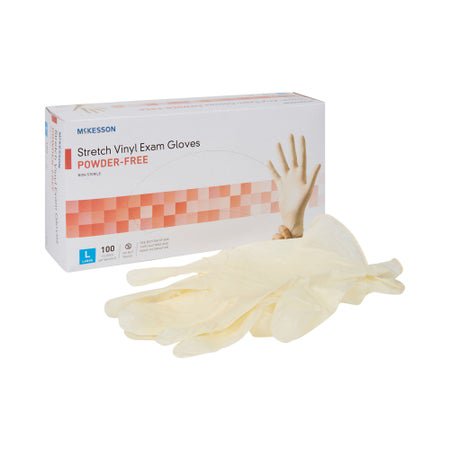Stretch Vinyl Exam Gloves Large NonSterile Smooth Ivory 100 Count