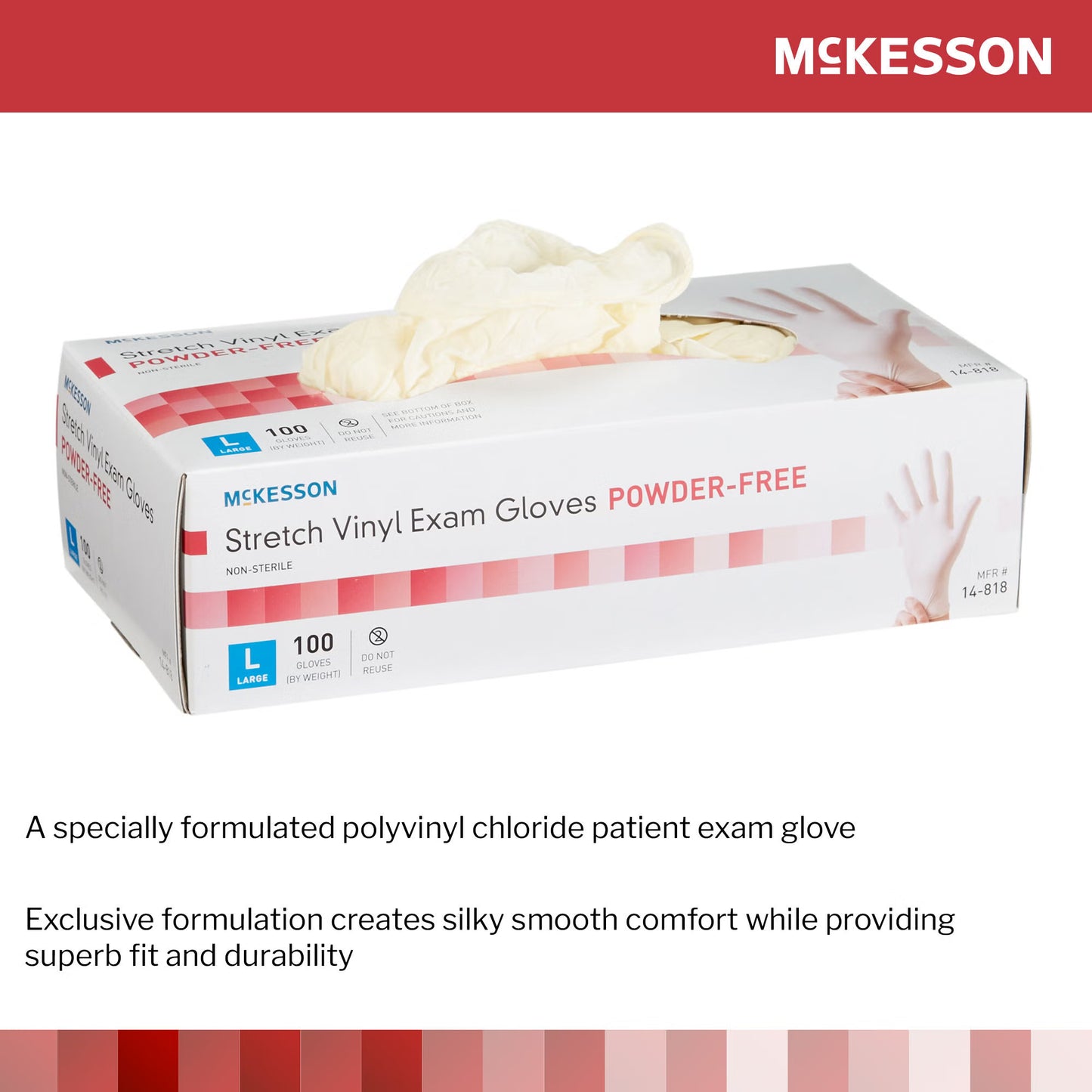 Stretch Vinyl Exam Gloves Large NonSterile Smooth Ivory 100 Count
