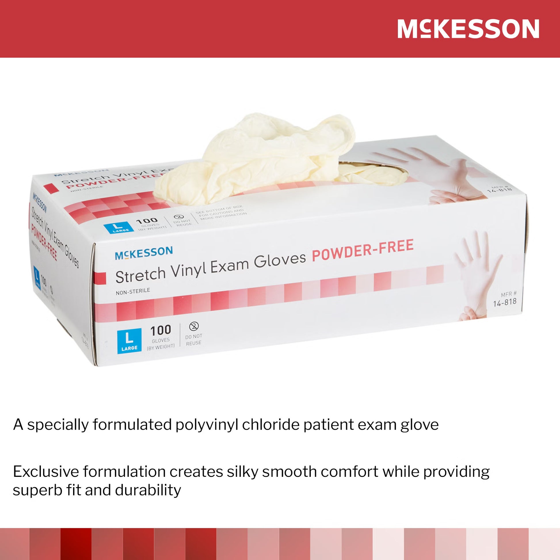 Stretch Vinyl Exam Gloves Large NonSterile Smooth Ivory 100 Count