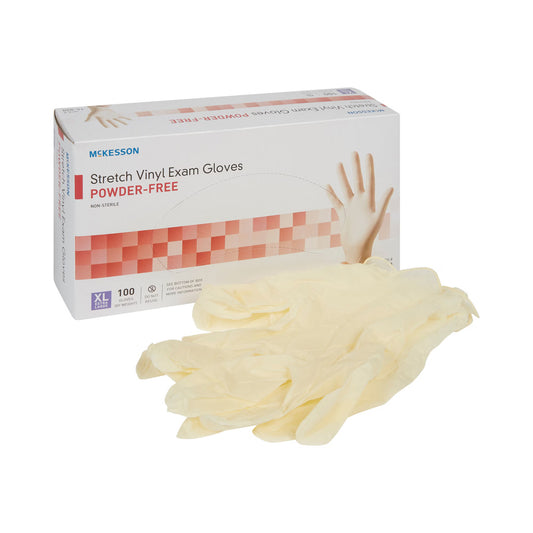 McKesson Stretch Vinyl Exam Gloves X-Large NonSterile Smooth Ivory Not Rated 100 per Box