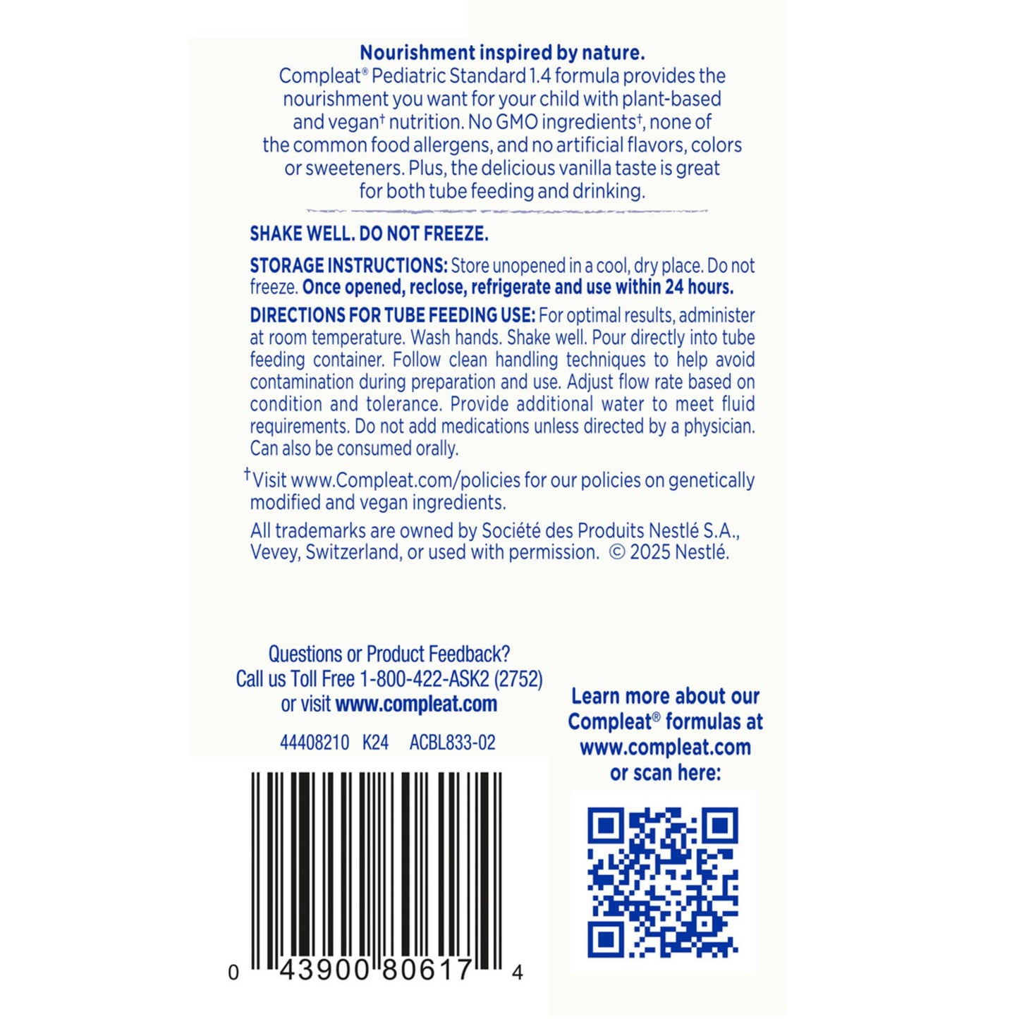 COMPLEAT, PED STD 1.4 CALORIE VANILLA CARTON 250ML (24/CS)