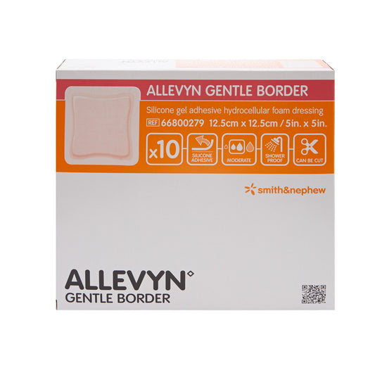 Foam Dressing Allevyn Gentle Border 5 X 5 Inch With Border Film Backing Silicone Gel Adhesive Square Sterile
