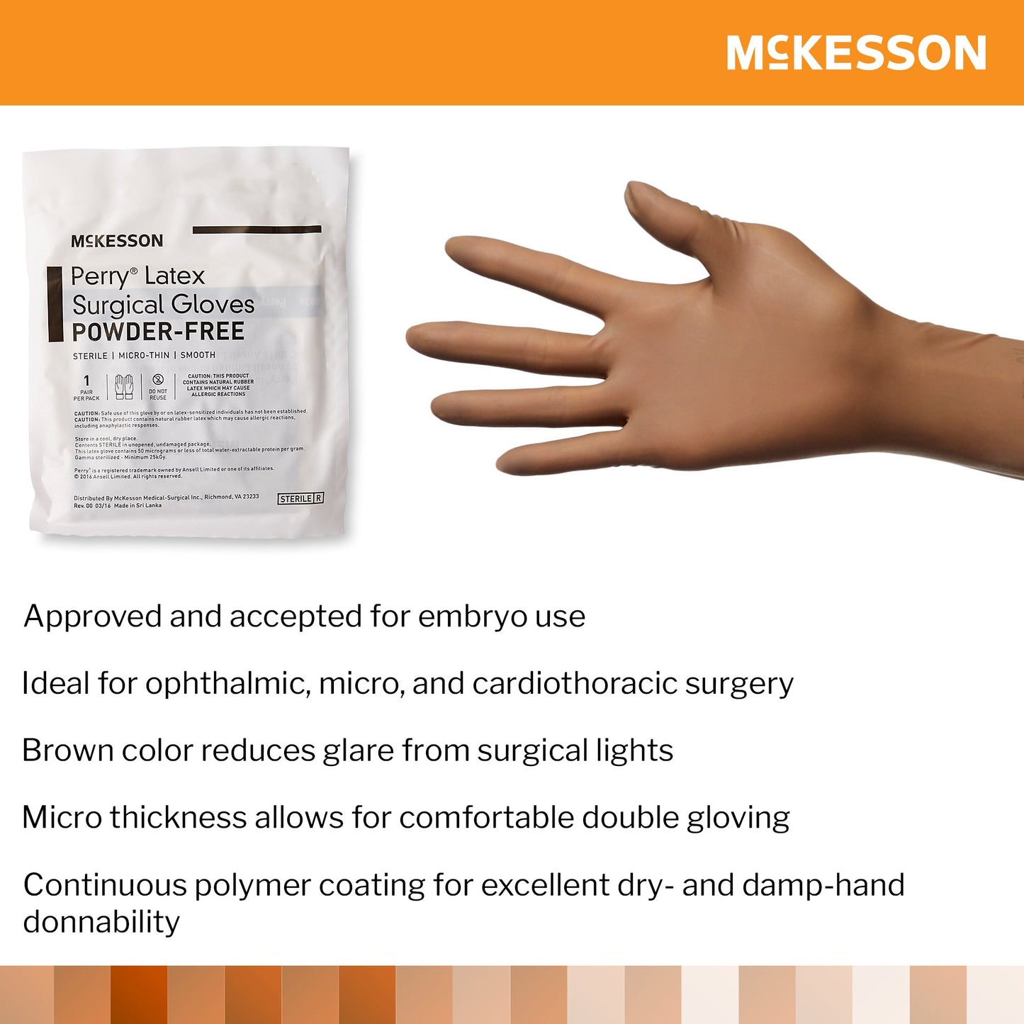 McKesson Perry® Latex Surgical Glove, Size 7, Brown