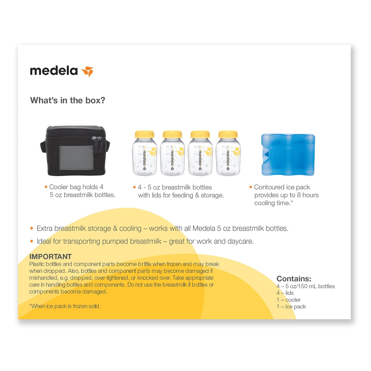 COOLER SET, BREAST MILK MEDELAW/4BOTTLES W/LIDS/ICE PACK