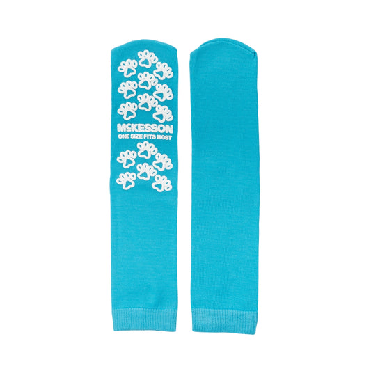 Slipper Socks McKesson Paw Prints Unisex Adult One Size Fits Most Single Tread Single Patient Use Teal