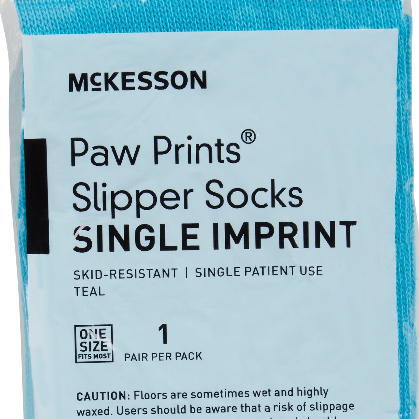 Slipper Socks McKesson Paw Prints Unisex Adult One Size Fits Most Single Tread Single Patient Use Teal