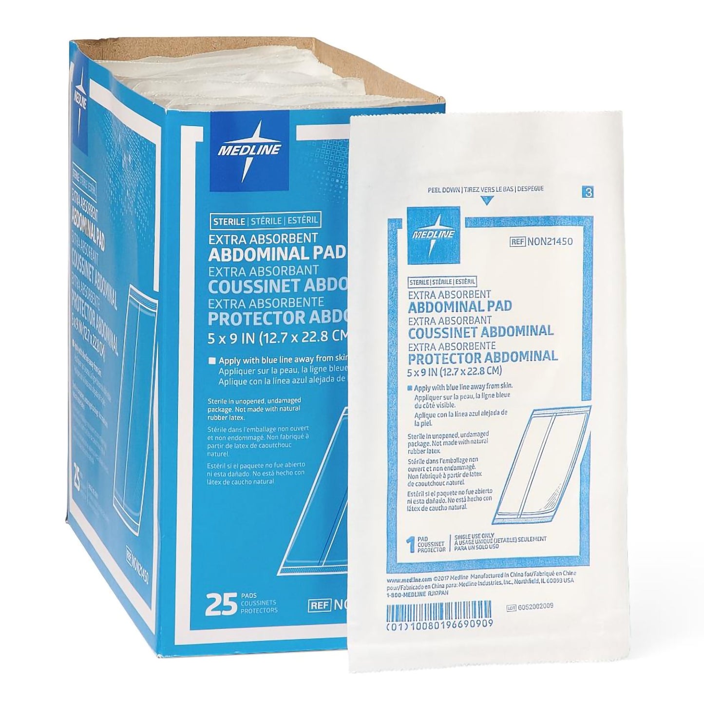 Abdominal Pad Medline 5 X 9 Inch Sterile