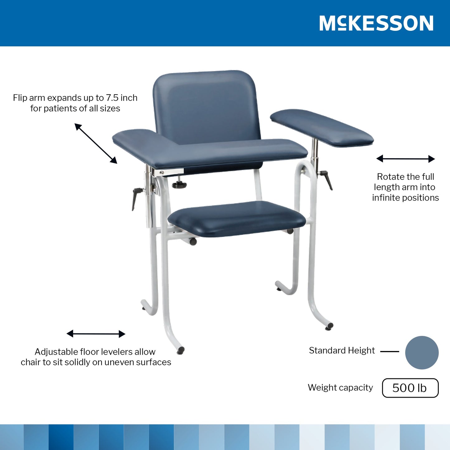 Blood Drawing Chair McKesson 1 Straight Arm / 1 Flip Up Arm Blue