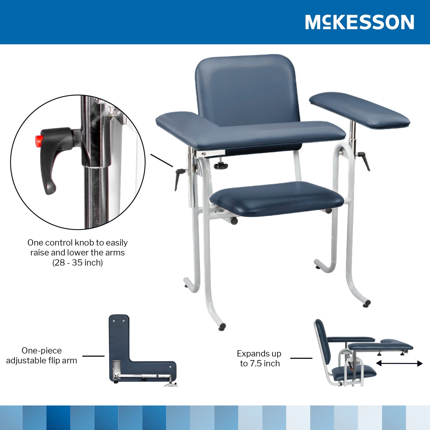 McKesson Blood Drawing Chair 1 Straight Arm / 1 Flip Up Arm Blue