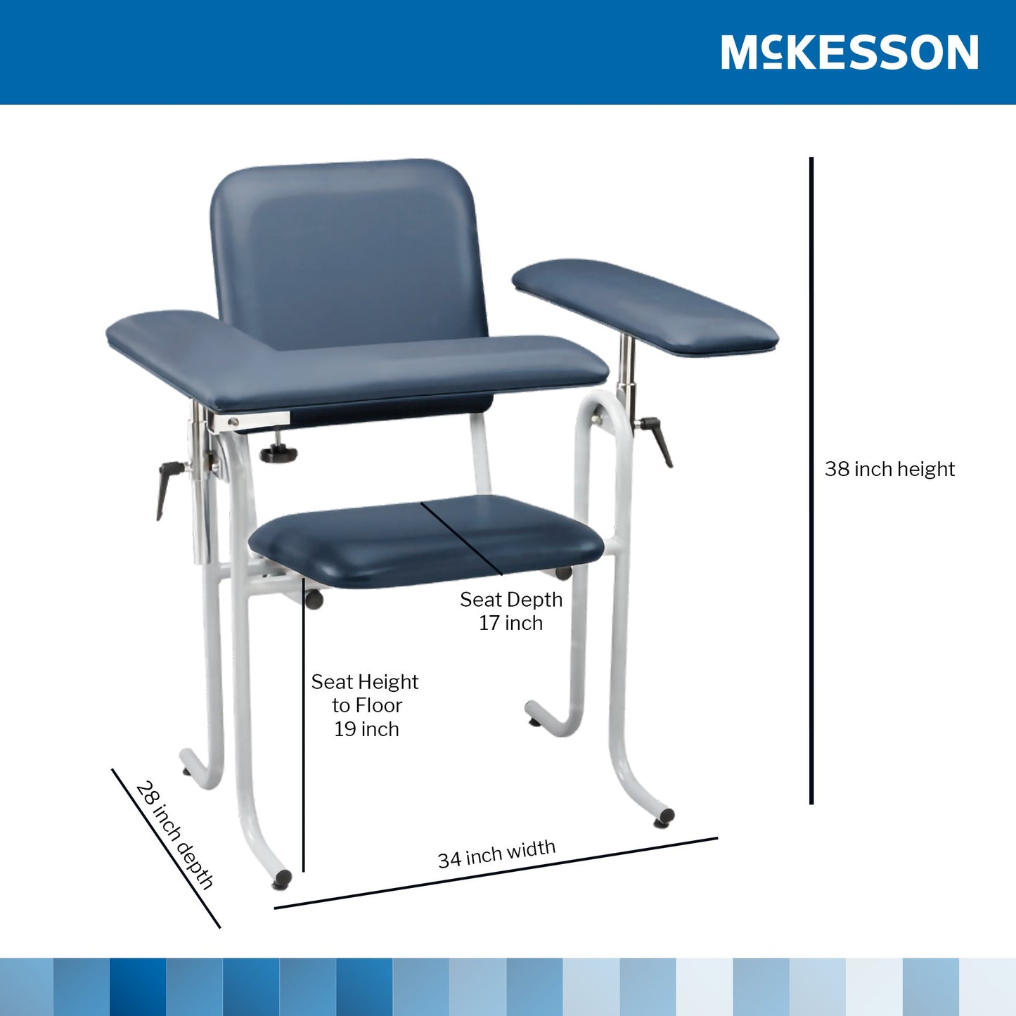 McKesson Blood Drawing Chair 1 Straight Arm / 1 Flip Up Arm Blue