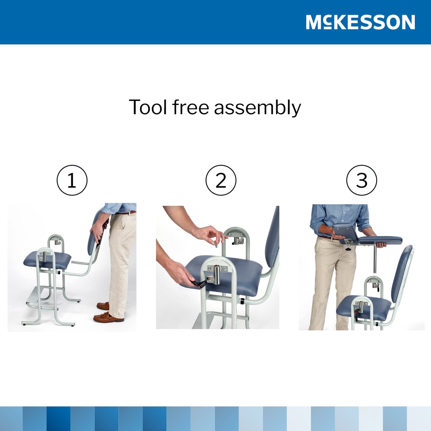 McKesson Blood Drawing Chair 1 Straight Arm / 1 Flip Up Arm Blue