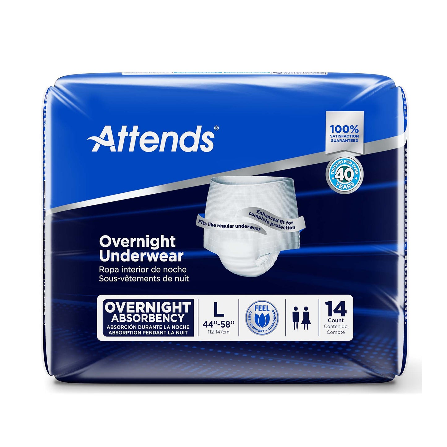 UNDERWEAR, INCONT OVERNIGHT SUPER+ LG (14/BG 4BG/CS)