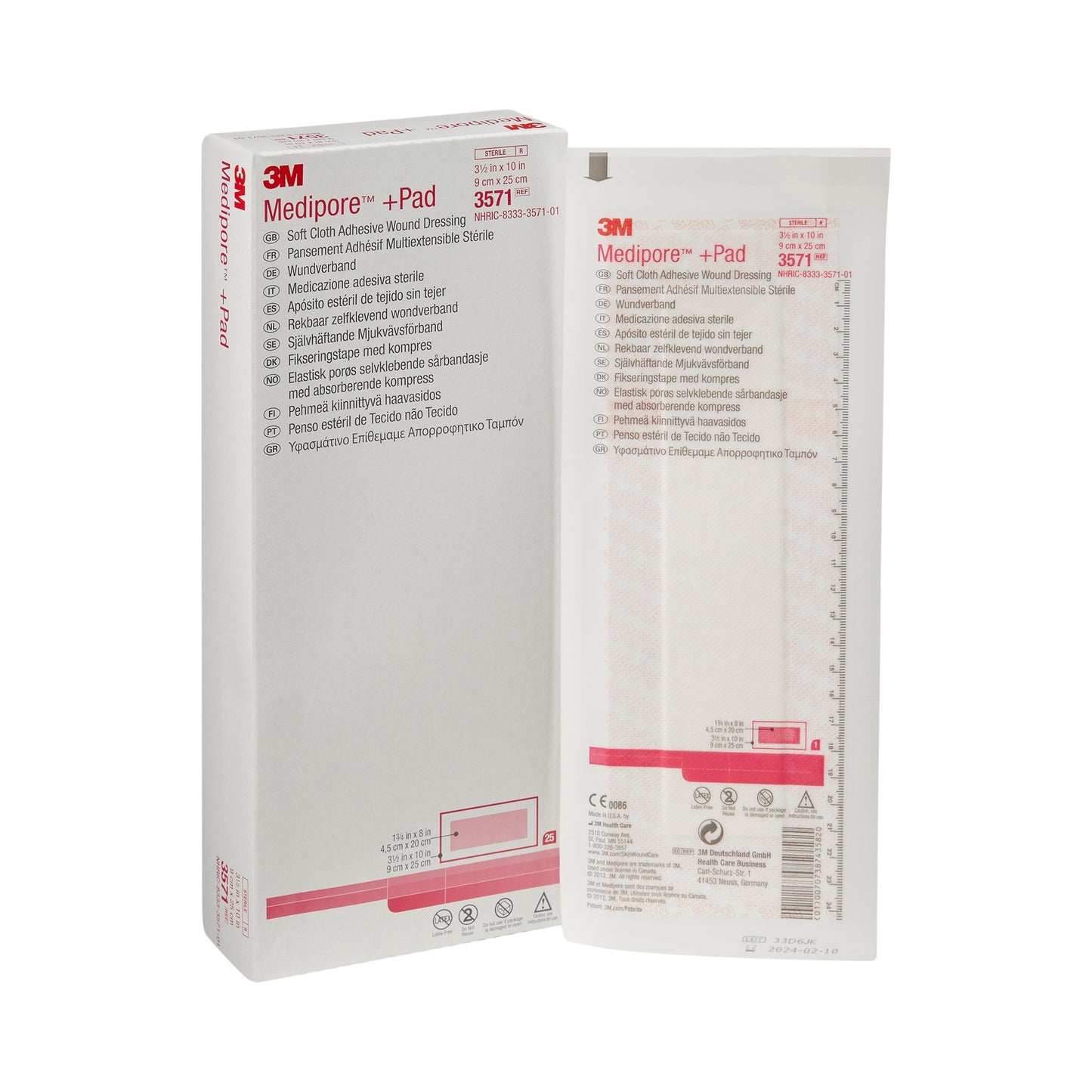 3M™ Medipore™ + Pad Soft Cloth Adhesive Dressing, 3.5 x 10 Inch