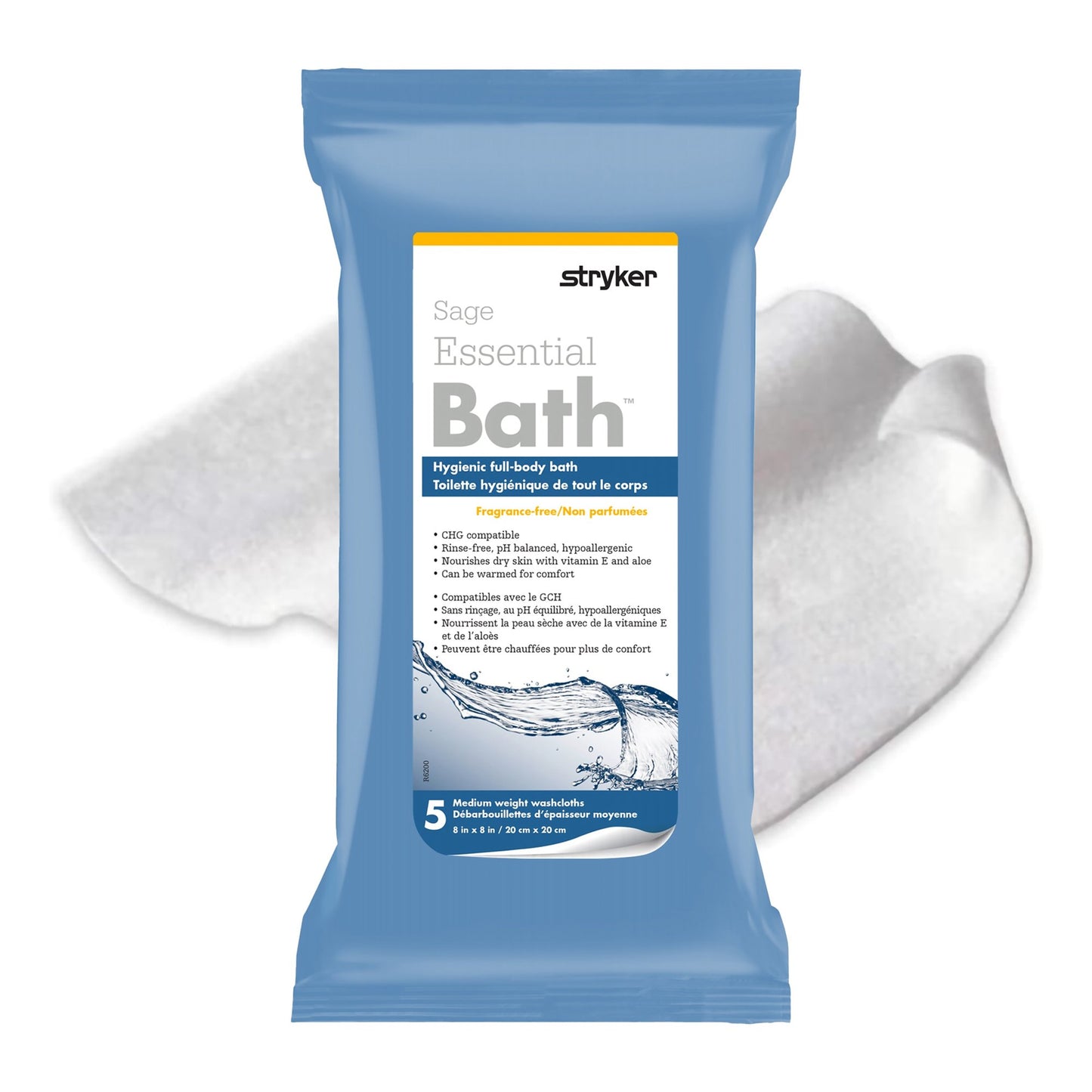 Essential Bath Rinse-Free Bath Wipes, Soft Pack