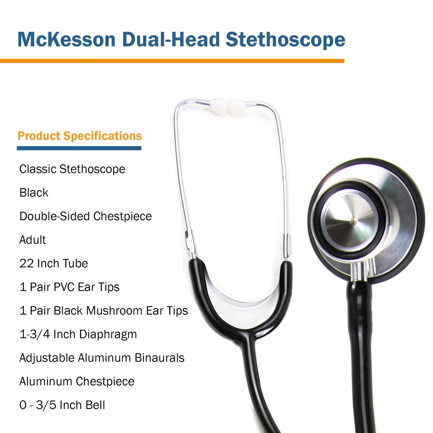 STETHOSCOPE, DUAL HEAD BLK (10/BX 5BX/CS)