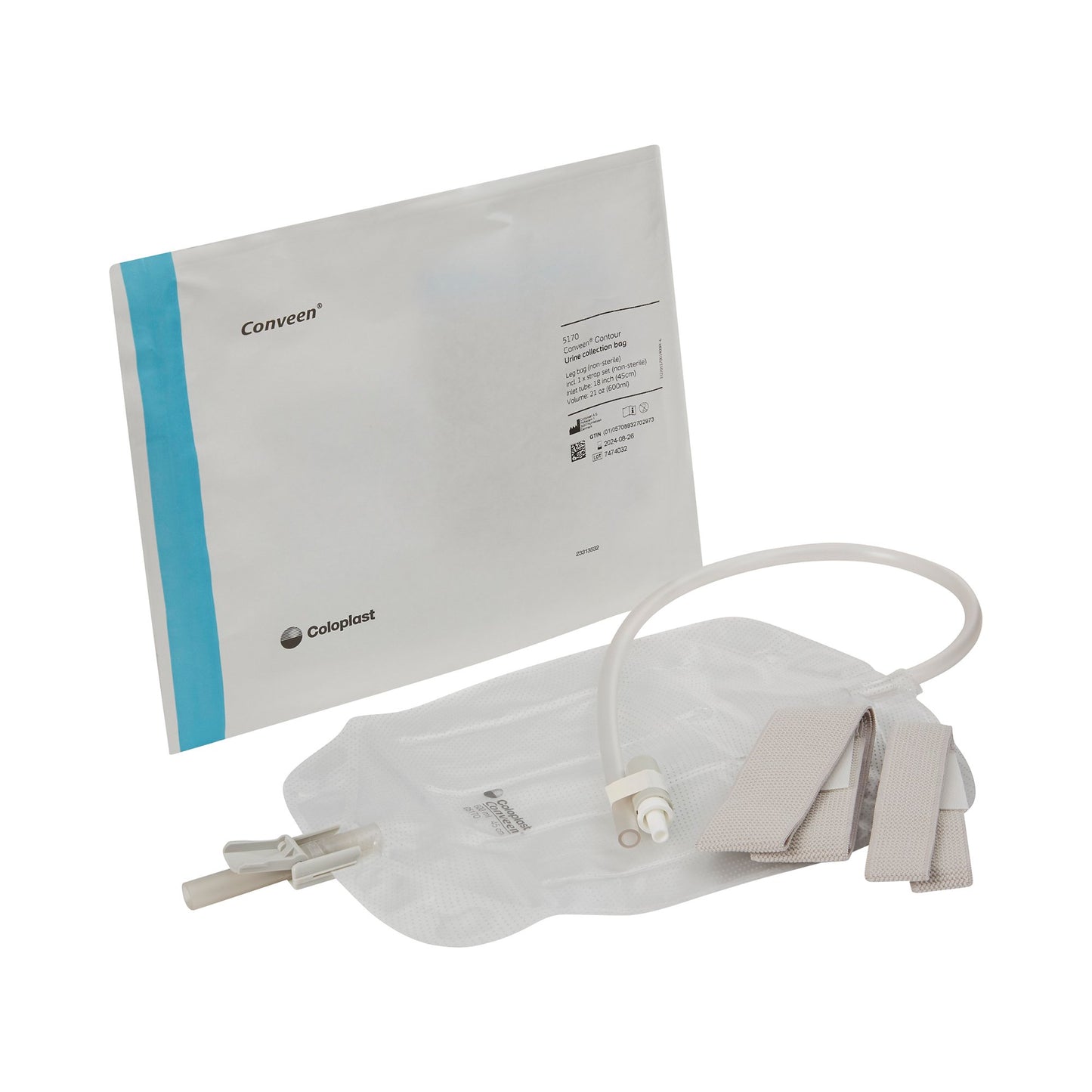 Conveen® Contour Urinary Leg Bag: Anti-Reflux Valve, Polyethylene/Flocked, 600mL